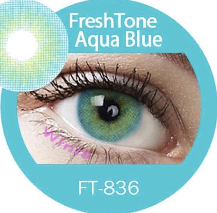 FRESHTONE SUPER NATURALS AQUA BLUE COSMETIC COLORED CONTACT LENSES FREE SHIPPING (HIDROCOR) - EyeQ Boutique