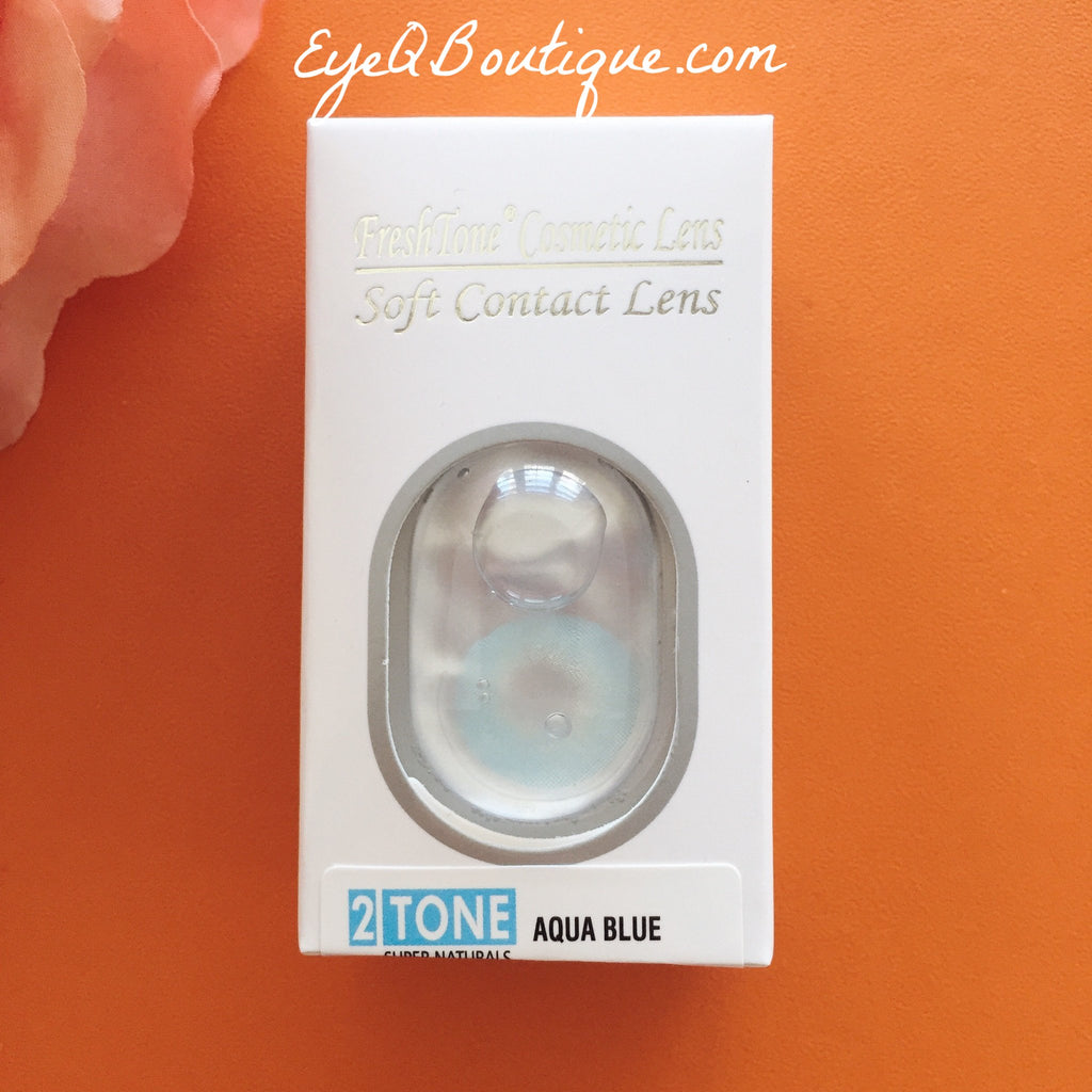 FRESHTONE SUPER NATURALS AQUA BLUE COSMETIC COLORED CONTACT LENSES FREE SHIPPING (HIDROCOR) - EyeQ Boutique